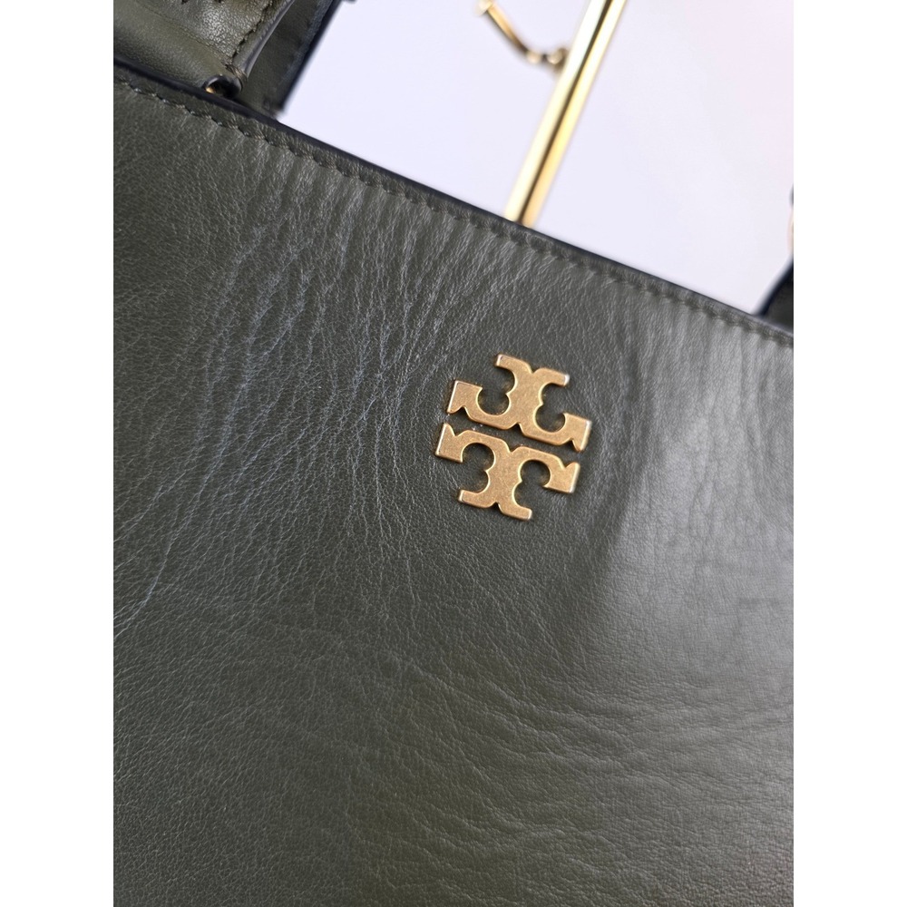 Tory Burch McGraw Mixed-Materials Tote Olive Green Leather Suede Gold Chain Bag - Picture 3 of 16